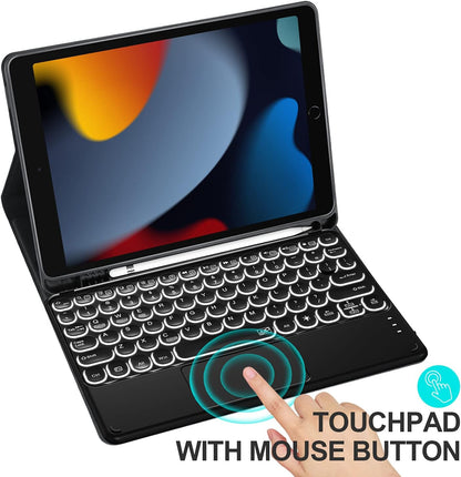 Sross-TEC Tastatur mit Touchpad und Displayschutzfolie für iPad 10.2 2020 (8. Generation)/iPad 10.2 2019 (7. Generation)/iPad Air 3/iPad Pro 10.5, [QWERTY-Englisch] Schwarz