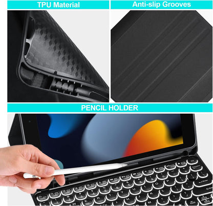 Sross-TEC Tastatur mit Touchpad und Displayschutzfolie für iPad 10.2 2020 (8. Generation)/iPad 10.2 2019 (7. Generation)/iPad Air 3/iPad Pro 10.5, [QWERTY-Englisch] Schwarz