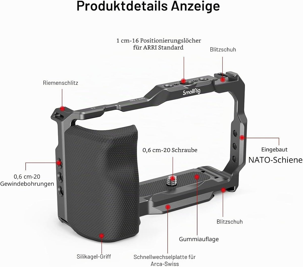 SMALLRIG ZV-E10 Käfig mit Griff und integrierter Schnellwechselplatte für Arca Swiss