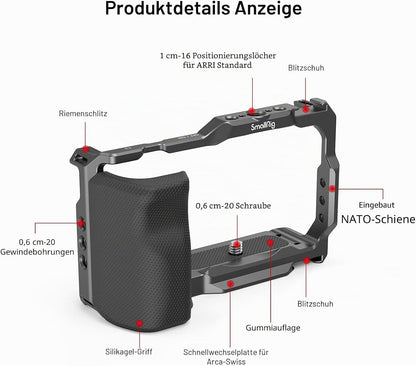 SMALLRIG ZV-E10 Käfig mit Griff und integrierter Schnellwechselplatte für Arca Swiss