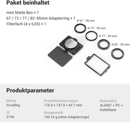 Mini Matte Box SMALLRIG pour appareils photo reflex numériques et hybrides, kit de support de filtre lumineux pour vidéastes - 3196