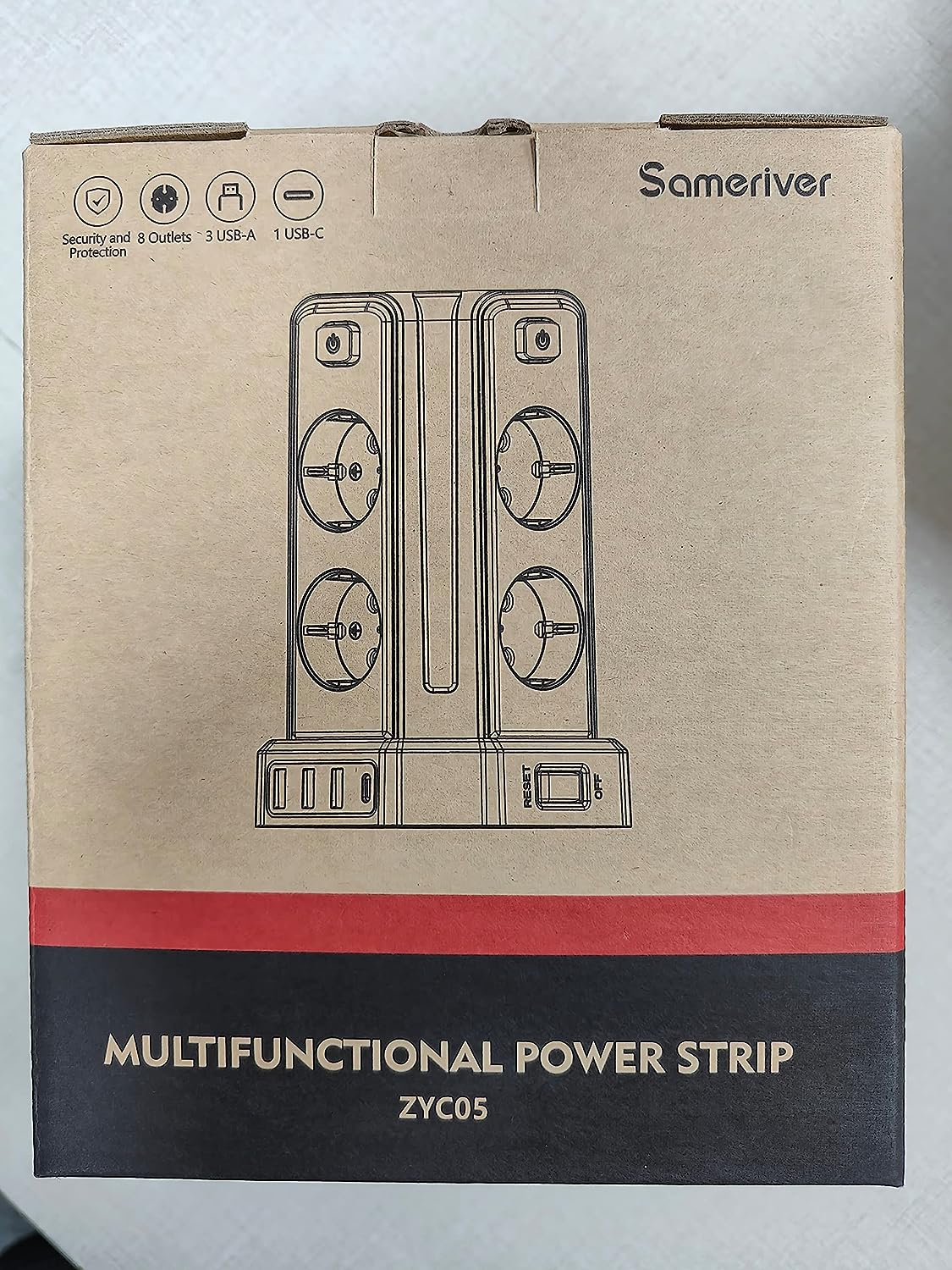 Sameriver 8 Fach Steckdosenleiste mit 3M Kabel, Mehrfachsteckdose mit 3 USB A, 1 USB C, Steckdosenturm mit 5 Schalter, Steckdosenleiste Überspannungsschutz, Geeignet für Zuhause und Büro(2500W/10A)