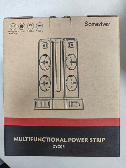 Sameriver 8 Fach Steckdosenleiste mit 3M Kabel, Mehrfachsteckdose mit 3 USB A, 1 USB C, Steckdosenturm mit 5 Schalter, Steckdosenleiste Überspannungsschutz, Geeignet für Zuhause und Büro(2500W/10A)