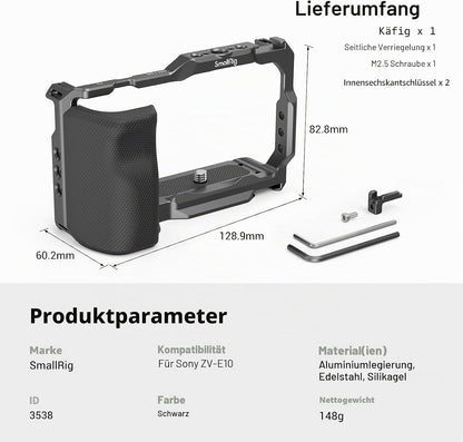 SMALLRIG ZV-E10 Käfig mit Griff und integrierter Schnellwechselplatte für Arca Swiss