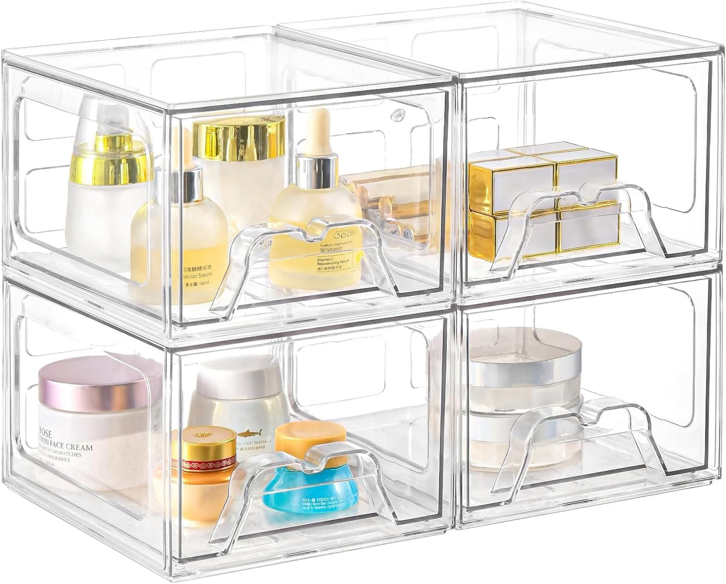 Stebopum Acryl Kosmetik Organizer,Stapelbare Schubladenbox (4 in pack)