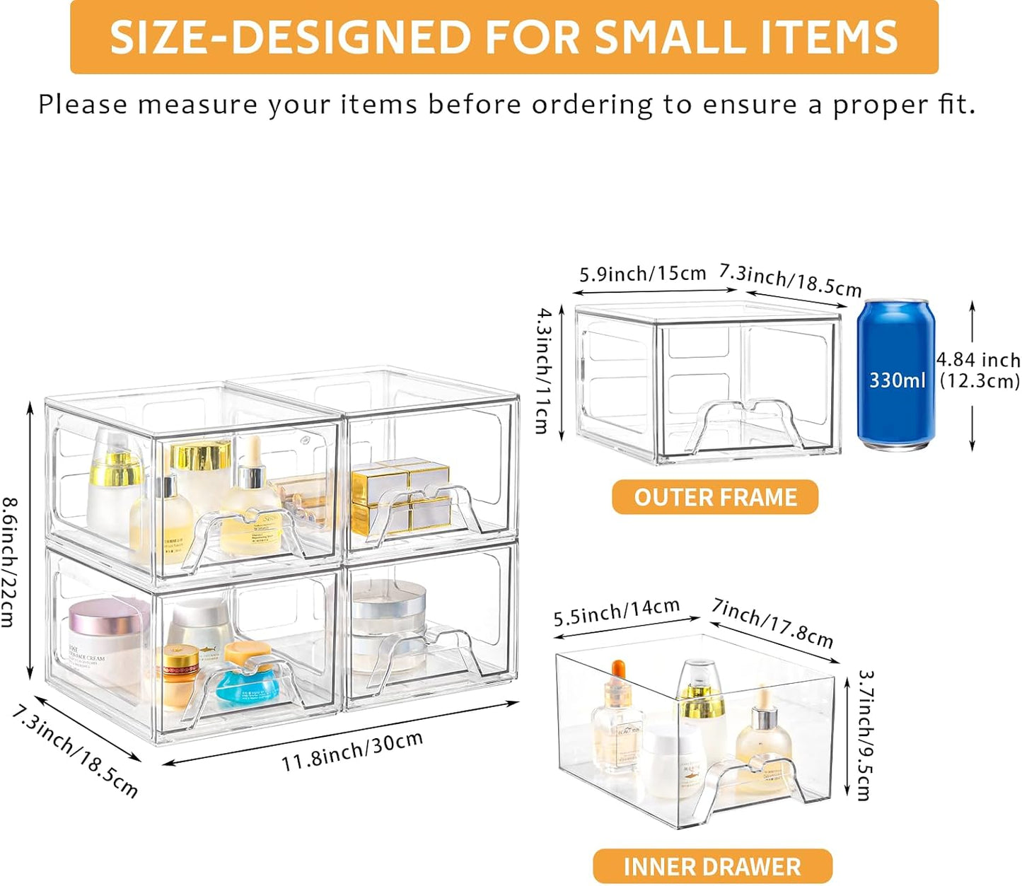 Stebopum Acryl Kosmetik Organizer,Stapelbare Schubladenbox (4 in pack)