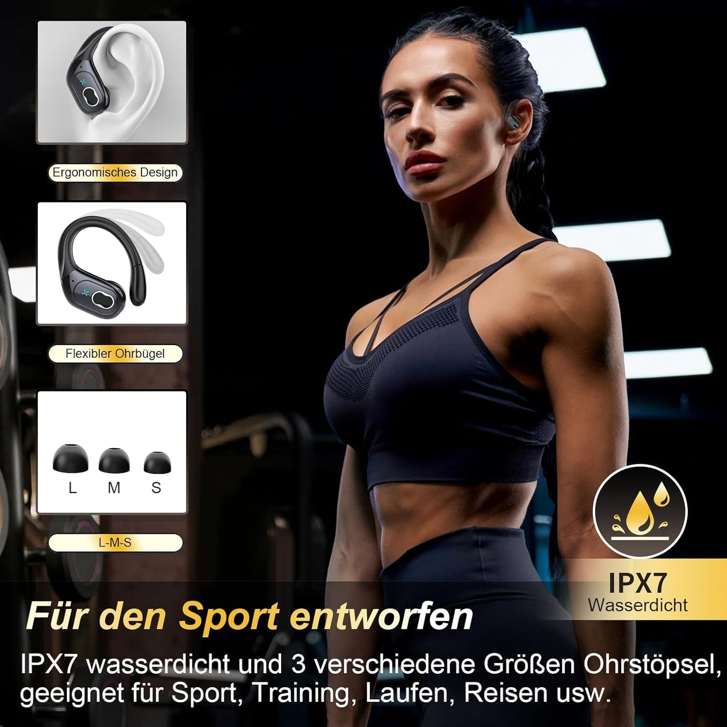 STECEi Kopfhörer Sport,Bluetooth 5.4 mit HD Mic, 75Std Schwarz