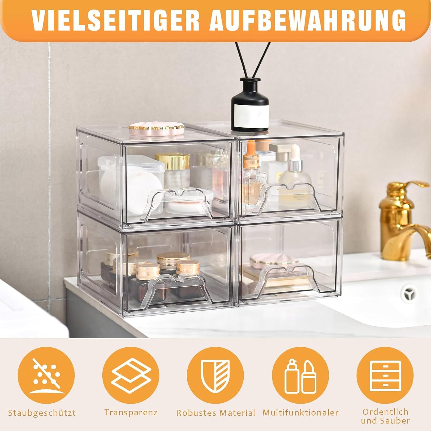 Stebopum Acryl Kosmetik Organizer,Stapelbare Schubladenbox (4 in pack)