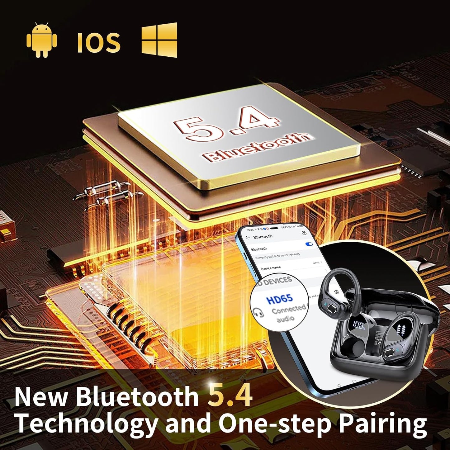 STECEi Kopfhörer Sport,Bluetooth 5.4 mit HD Mic, 75Std Schwarz