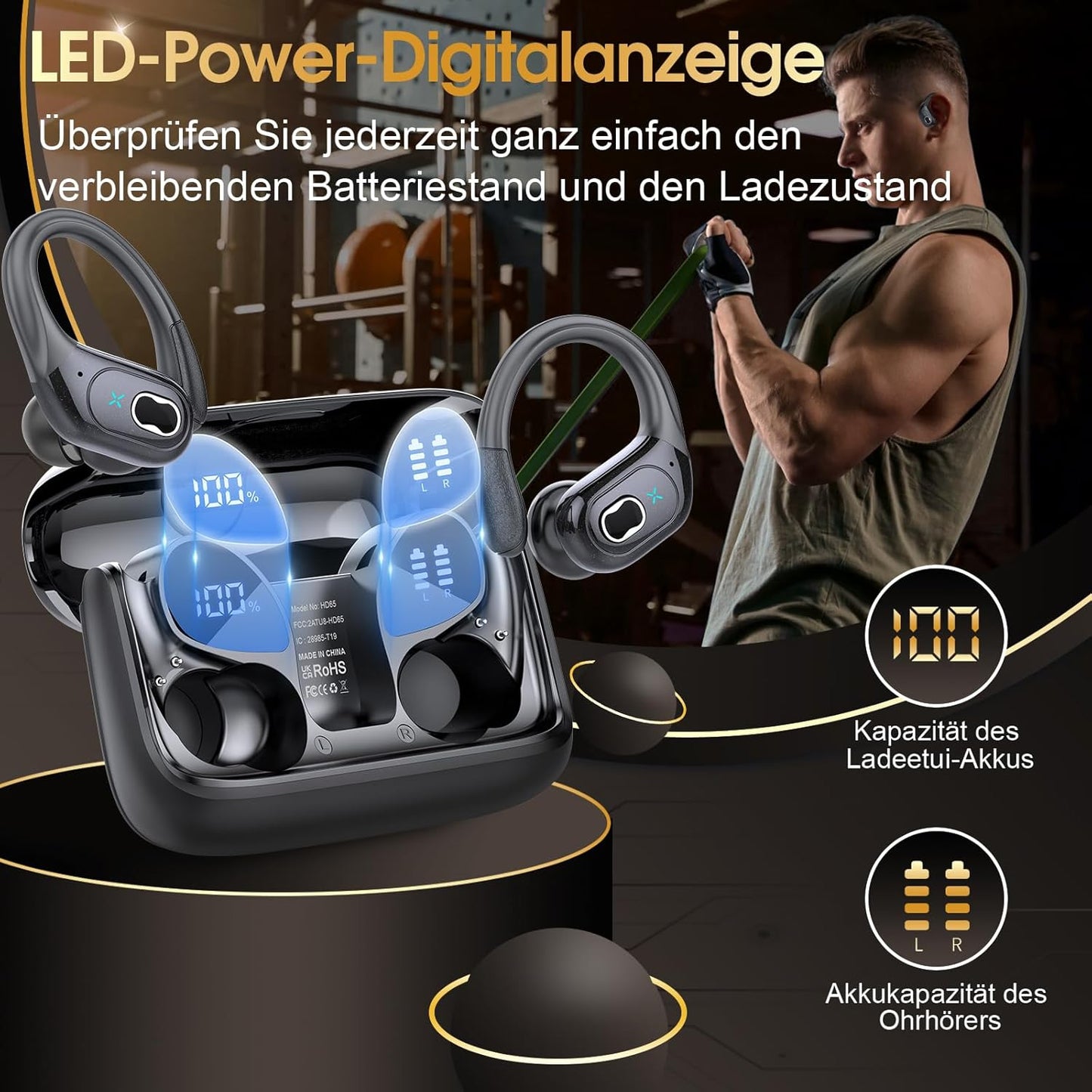 STECEi Kopfhörer Sport,Bluetooth 5.4 mit HD Mic, 75Std Schwarz