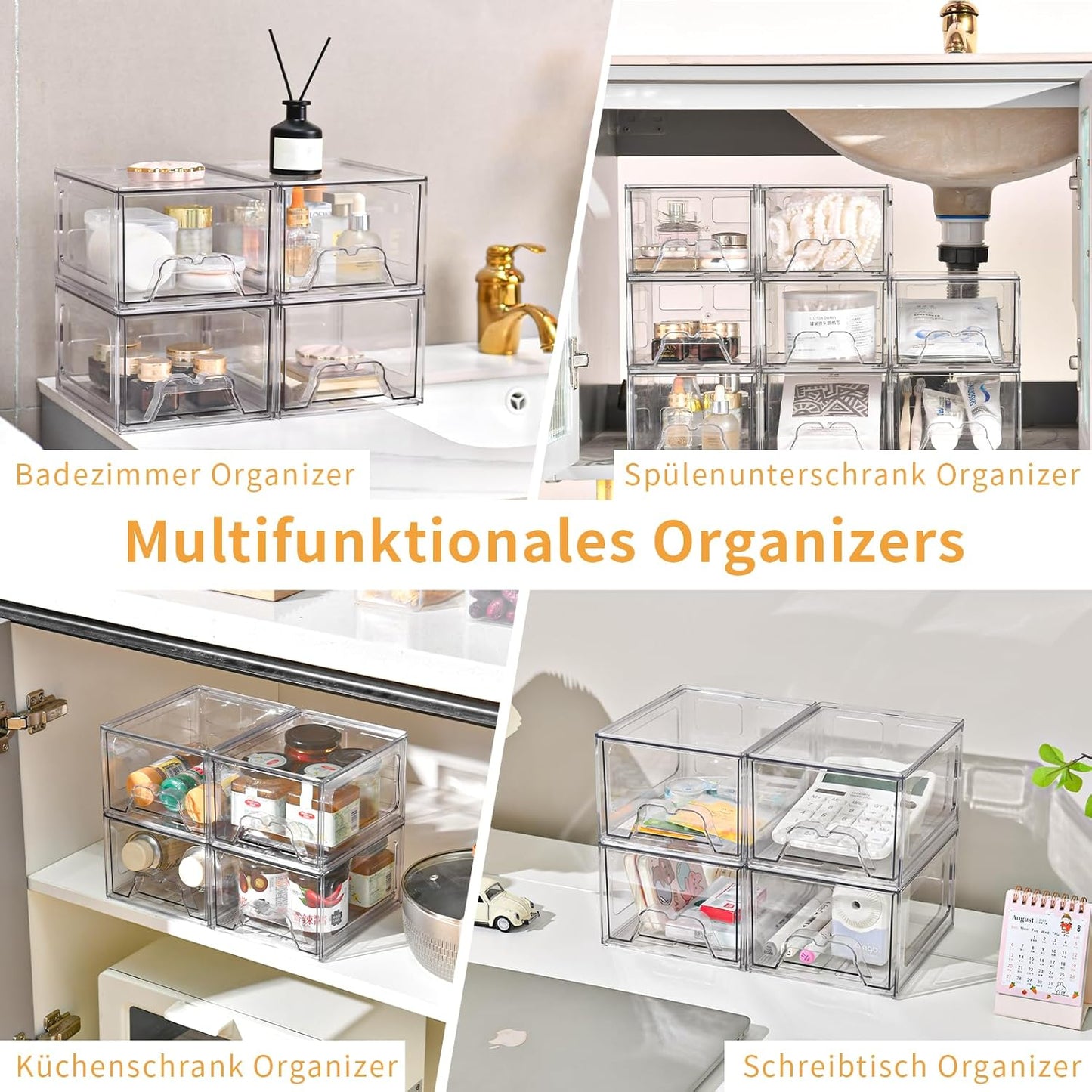 Stebopum Acryl Kosmetik Organizer,Stapelbare Schubladenbox (4 in pack)