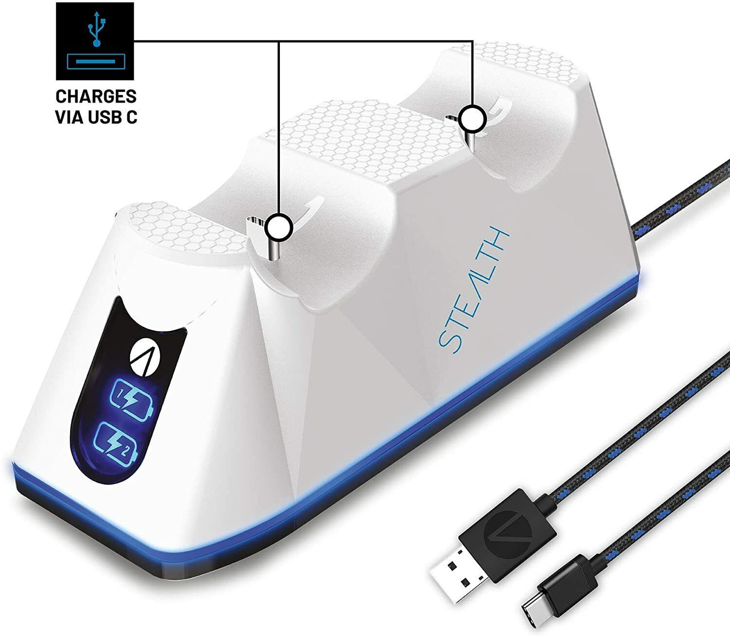 Stealth SP-C100V PS5 Ladestation  Twin USB + Play & Ladekabel weiß