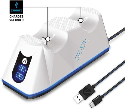 Stealth SP-C100V PS5 Ladestation  Twin USB + Play & Ladekabel weiß
