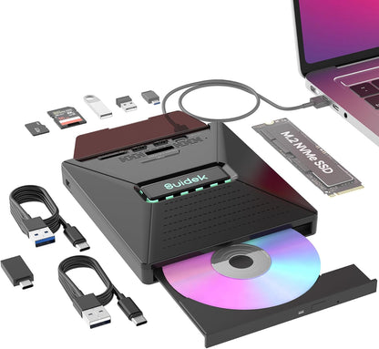 SUIDEK Externes CD DVD-Laufwerk für Laptops, tragbarer 7-in-1-CD DVD
