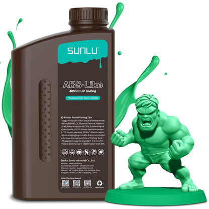 SUNLU ABS-Like 3D Drucker Resin 1KG Vert, Sans Spröde, Schnell Härtend, 405nm UV Photopolymer Harz pour 4K/8K LCD/DLP/SLA Impression 3D, Haute Präzision, 1000g