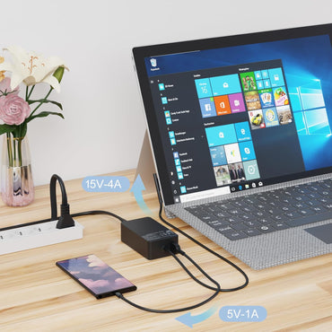 Câble de charge Surface 65 W, 15 V 4 A, chargeur réseau Microsoft Surface pour Surface Pro 9/8/7+/7/6/5/4/3/X, Surface Laptop 4/3/2, Surface Go 3/2, Surface Book 3/2/1, modèles 1706, 1796 et 1800, avec port USB