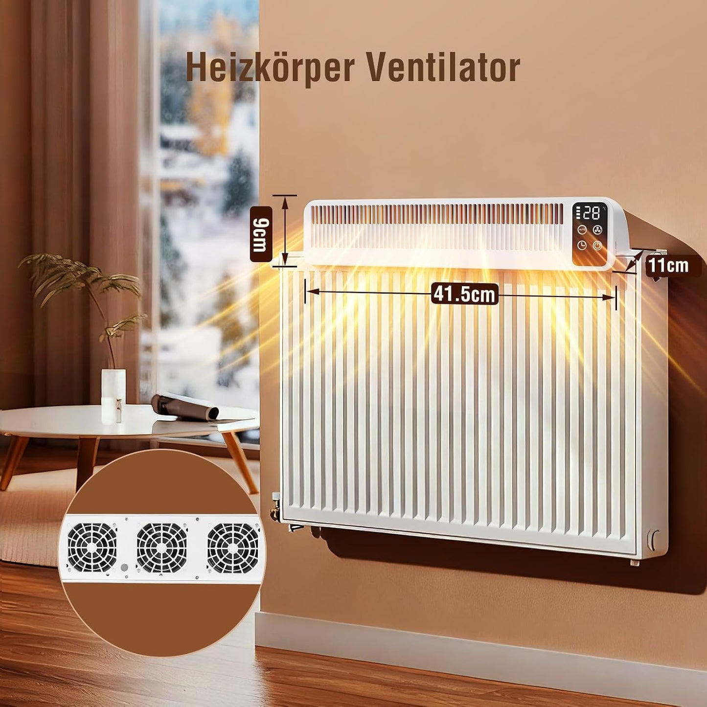SURAIELEC Heizkörper Ventilator, 3 Lüfter mit Auto-Modus, 5200mAh Akku,Weiß