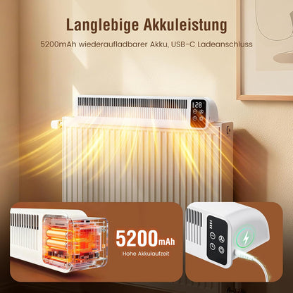 SURAIELEC Heizkörper Ventilator, 3 Lüfter mit Auto-Modus, 5200mAh Akku,Weiß