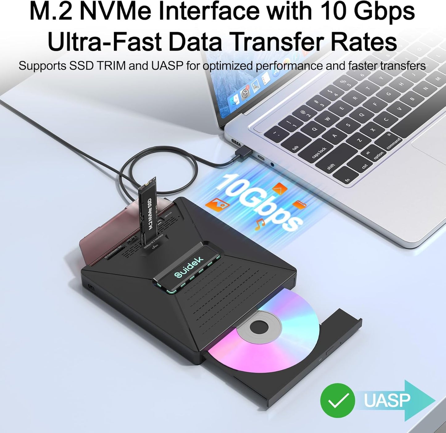 SUIDEK Externes CD DVD-Laufwerk für Laptops, tragbarer 7-in-1-CD DVD