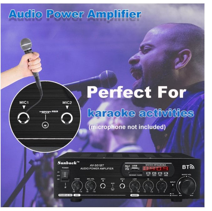 Sunbuck Heim Récepteur stéréo stéréo 1200 W Bluetooth Audio-Leistungsverstärker 110 V/220 V DC 12 V Entrée AUX USB SD 2 * Entrée microphone