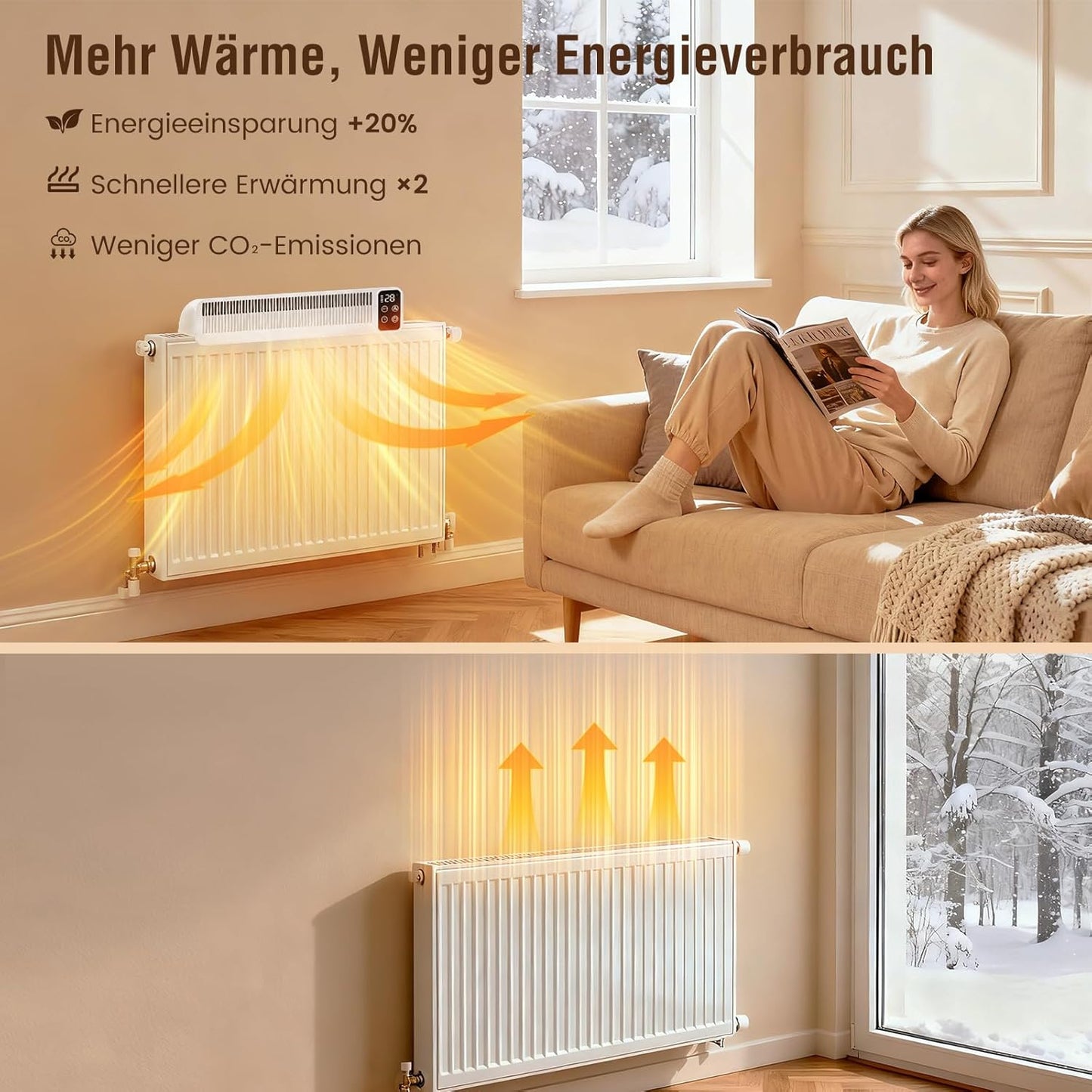 SURAIELEC Heizkörper Ventilator, 3 Lüfter mit Auto-Modus, 5200mAh Akku,Weiß