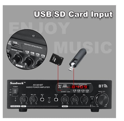 Sunbuck Heim Récepteur stéréo stéréo 1200 W Bluetooth Audio-Leistungsverstärker 110 V/220 V DC 12 V Entrée AUX USB SD 2 * Entrée microphone
