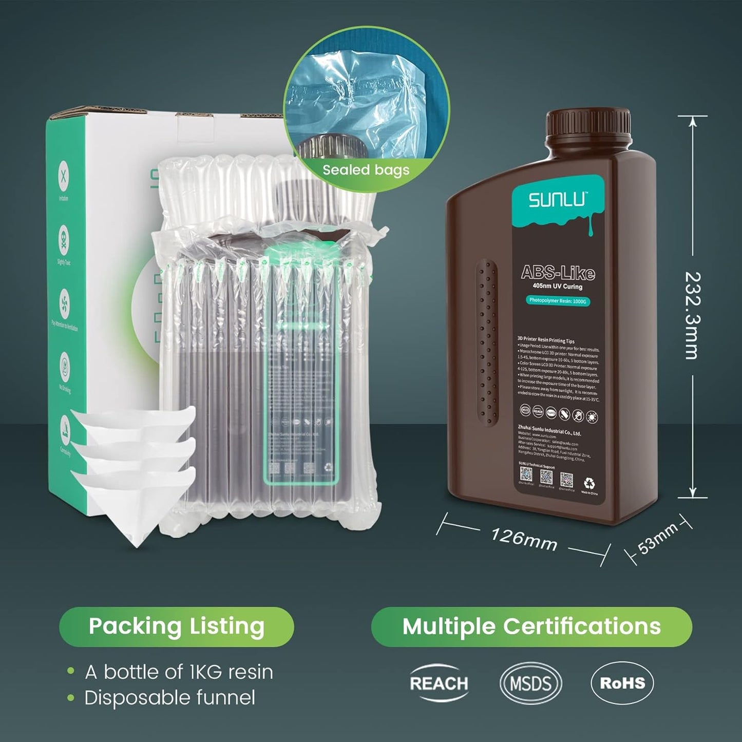 SUNLU ABS-Like 3D Drucker Resin 1KG Vert, Sans Spröde, Schnell Härtend, 405nm UV Photopolymer Harz pour 4K/8K LCD/DLP/SLA Impression 3D, Haute Präzision, 1000g