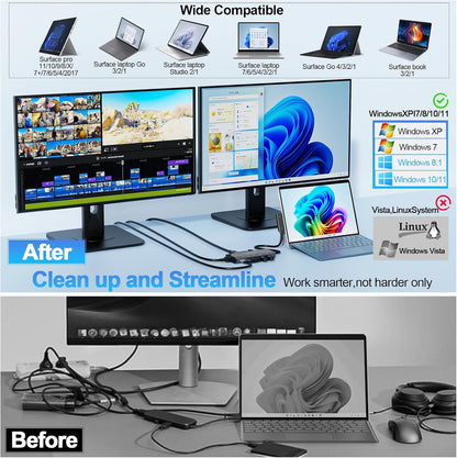 11-in-1 Surface Pro Docking Station, Surface Dock 4K@60HZ HDMI  für MS Surface Pro 12/11/10/9/...