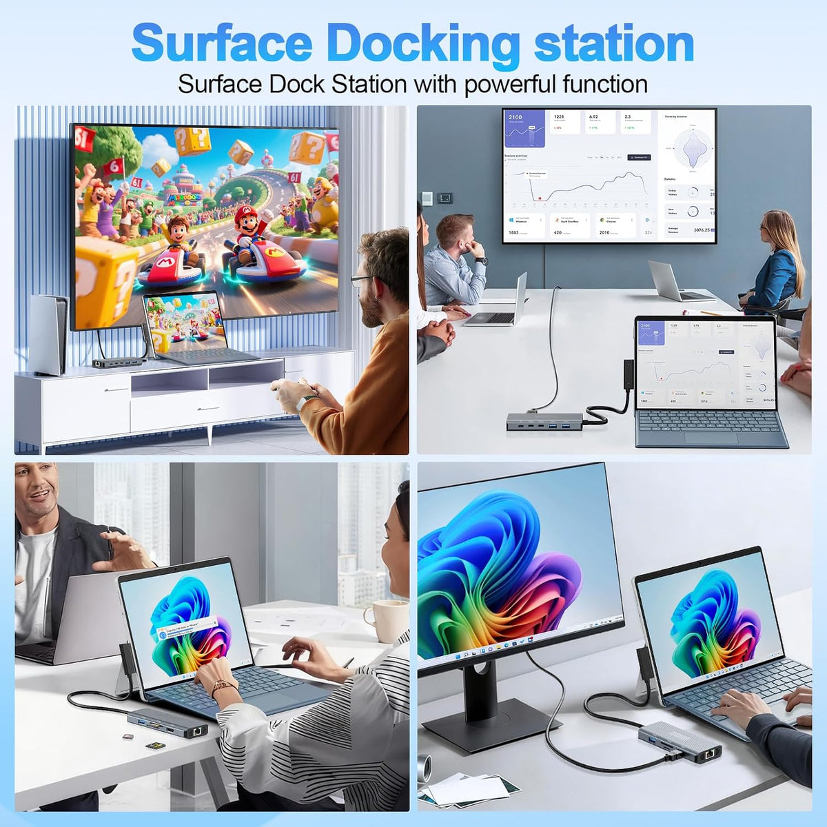 11-in-1 Surface Pro Docking Station, Surface Dock 4K@60HZ HDMI  für MS Surface Pro 12/11/10/9/...