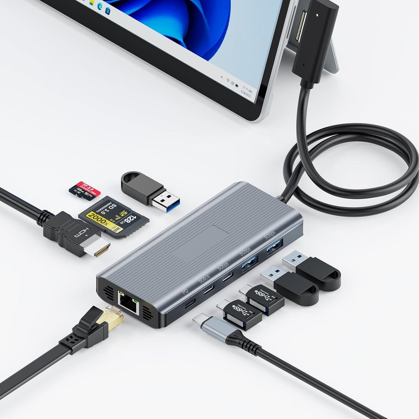 Surface Docking Station,10-in-1 Surface Dock mit HDMI,Ethernet,SD/TF-Steckplatz,