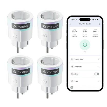 SwitchBot Plug Mini Matter-fähig mit Leistungsüberwachung 4er Pack, WLAN Steckdose