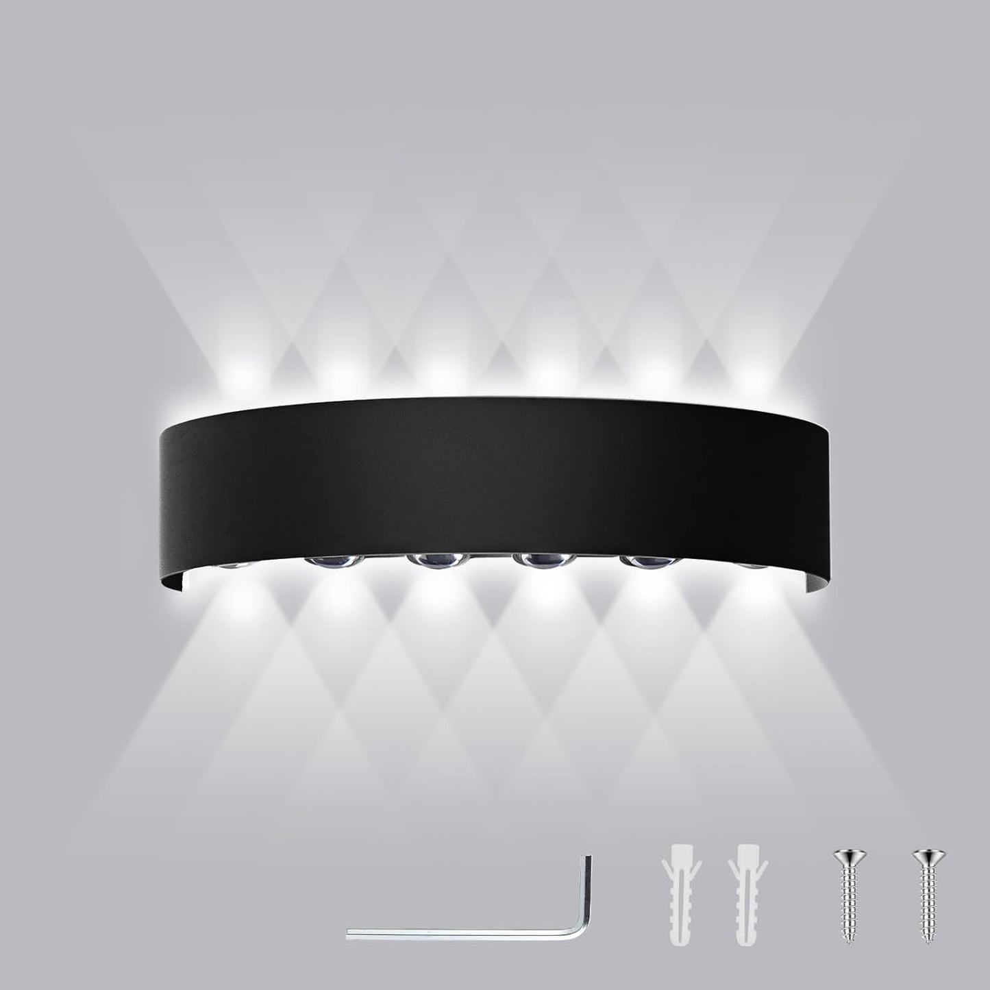 Swavitie Led Wandleuchte 12W  6500K Kaltes Weiß Up and Down Leuchten IP66  Schwarz
