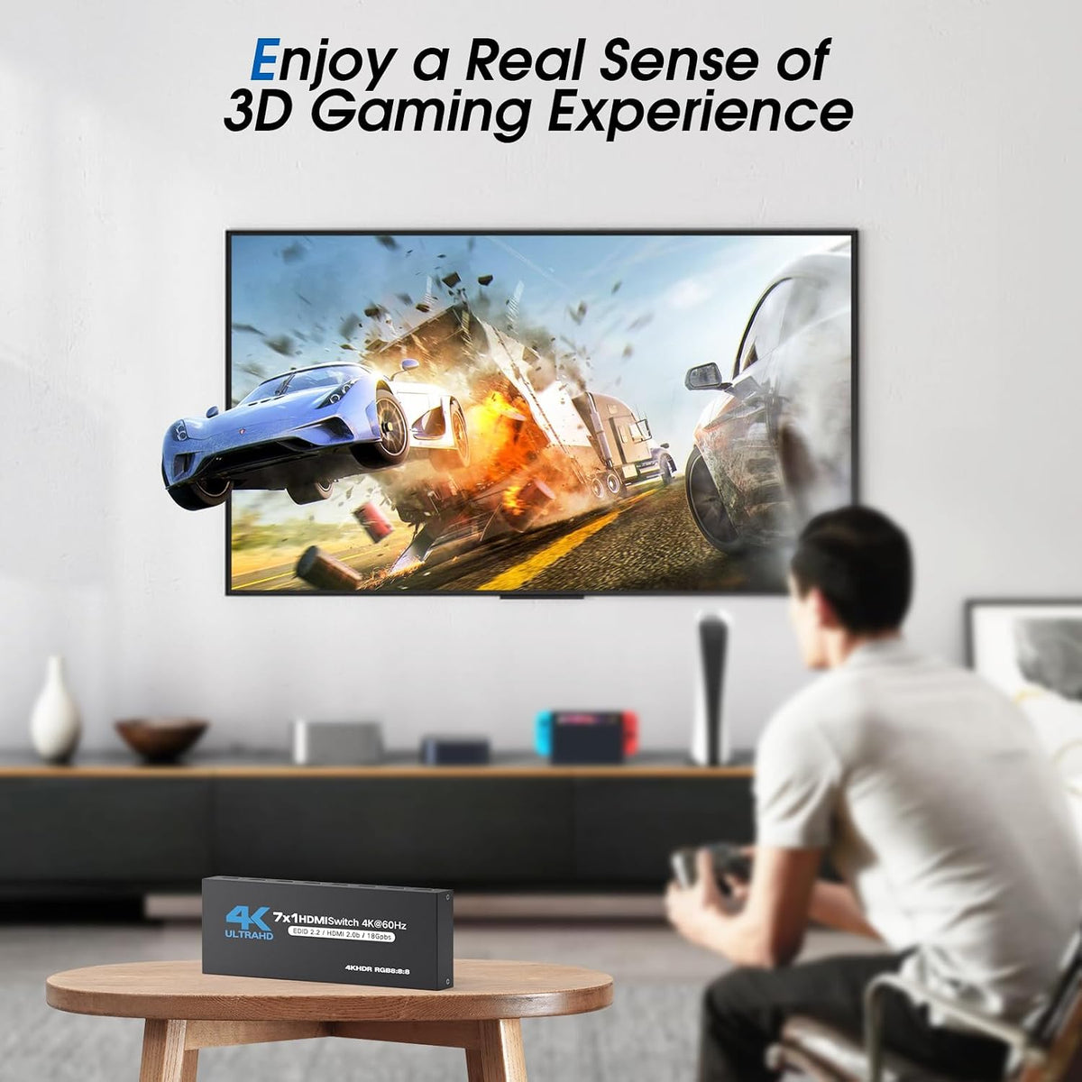 HDMI-Switch (7 Eingänge / 1 Ausgang), 4K@60Hz HDMI-Umschalter mit Fernbedienung