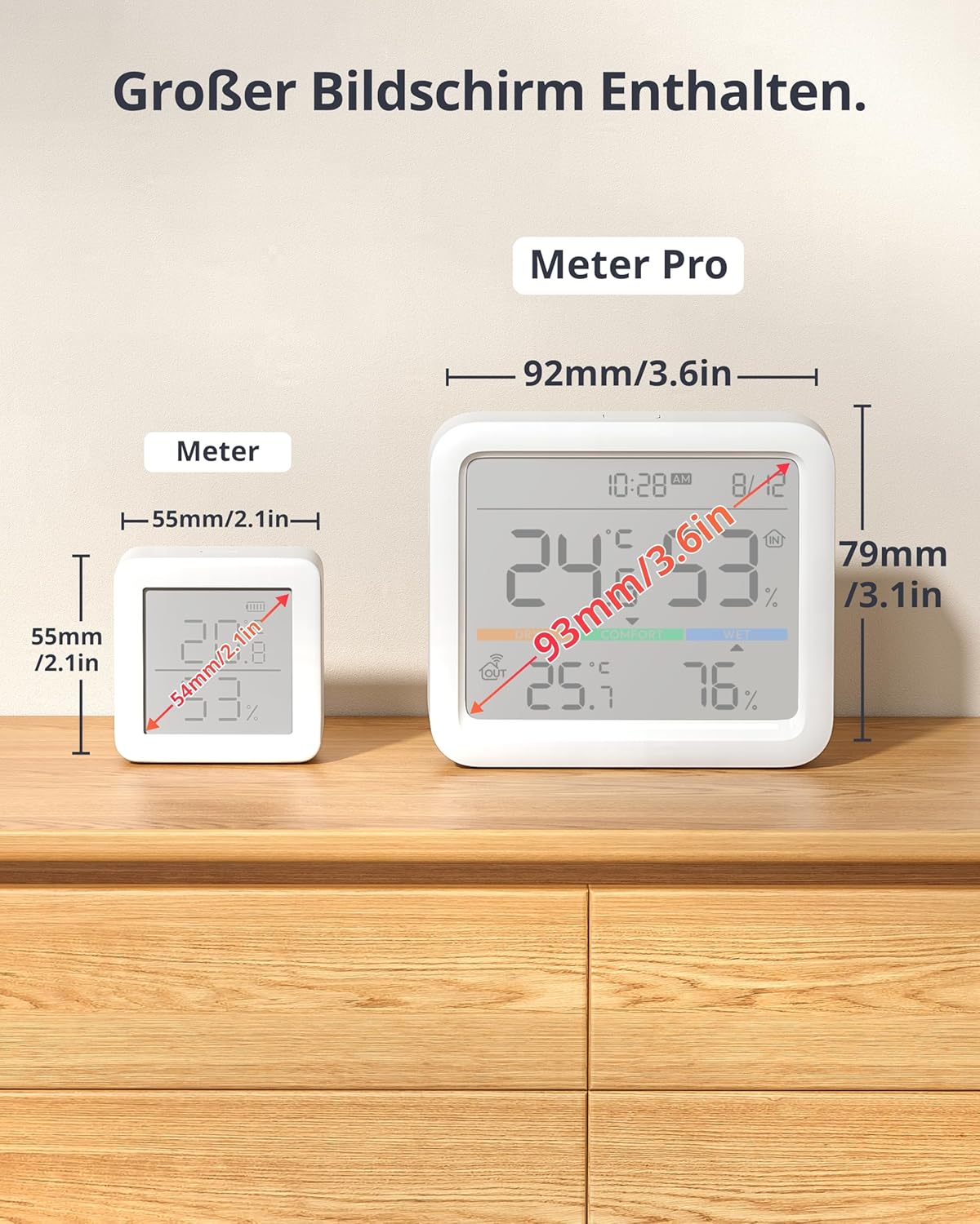 SwitchBot Hygrometer Thermometer Innen, mit Datum/Wettervorhersage/Intelligenter Warnung,