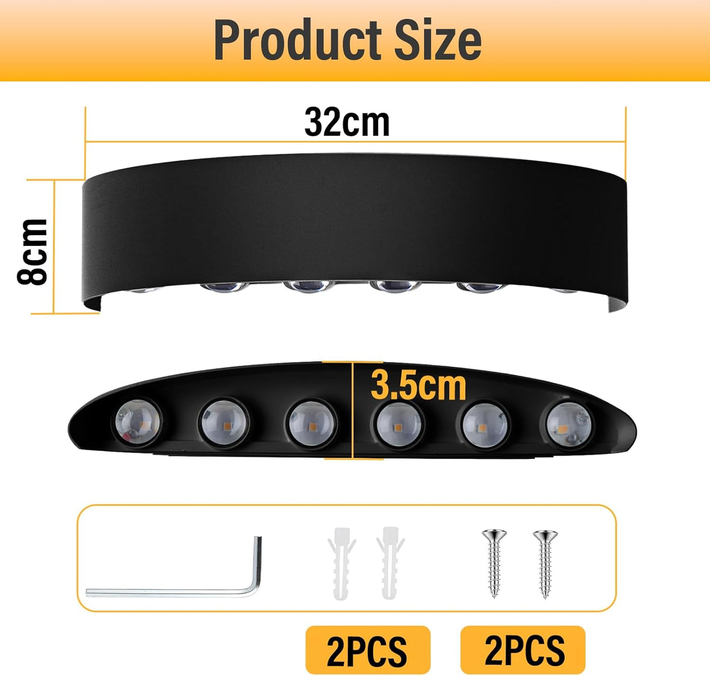 Swavitie Led Wandleuchte 12W  6500K Kaltes Weiß Up and Down Leuchten IP66  Schwarz