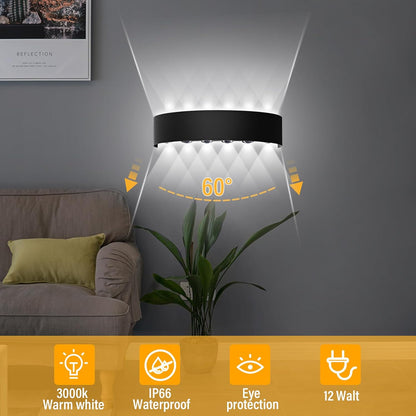 Swavitie Led Wandleuchte 12W  6500K Kaltes Weiß Up and Down Leuchten IP66  Schwarz