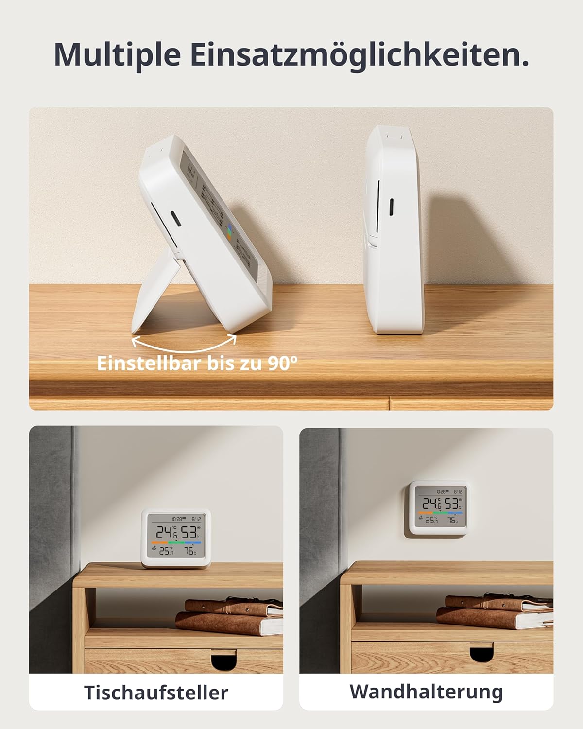 SwitchBot Hygrometer Thermometer Innen, mit Datum/Wettervorhersage/Intelligenter Warnung,