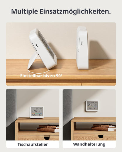 SwitchBot Hygrometer Thermometer Innen, mit Datum/Wettervorhersage/Intelligenter Warnung,