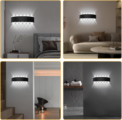Swavitie Led Wandleuchte 12W  6500K Kaltes Weiß Up and Down Leuchten IP66  Schwarz