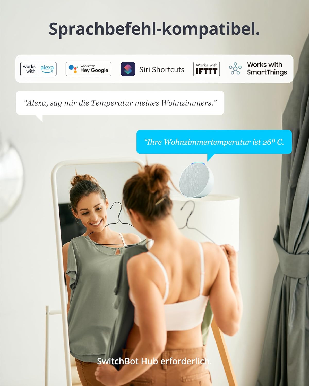 SwitchBot Hygrometer Thermometer Innen, mit Datum/Wettervorhersage/Intelligenter Warnung,