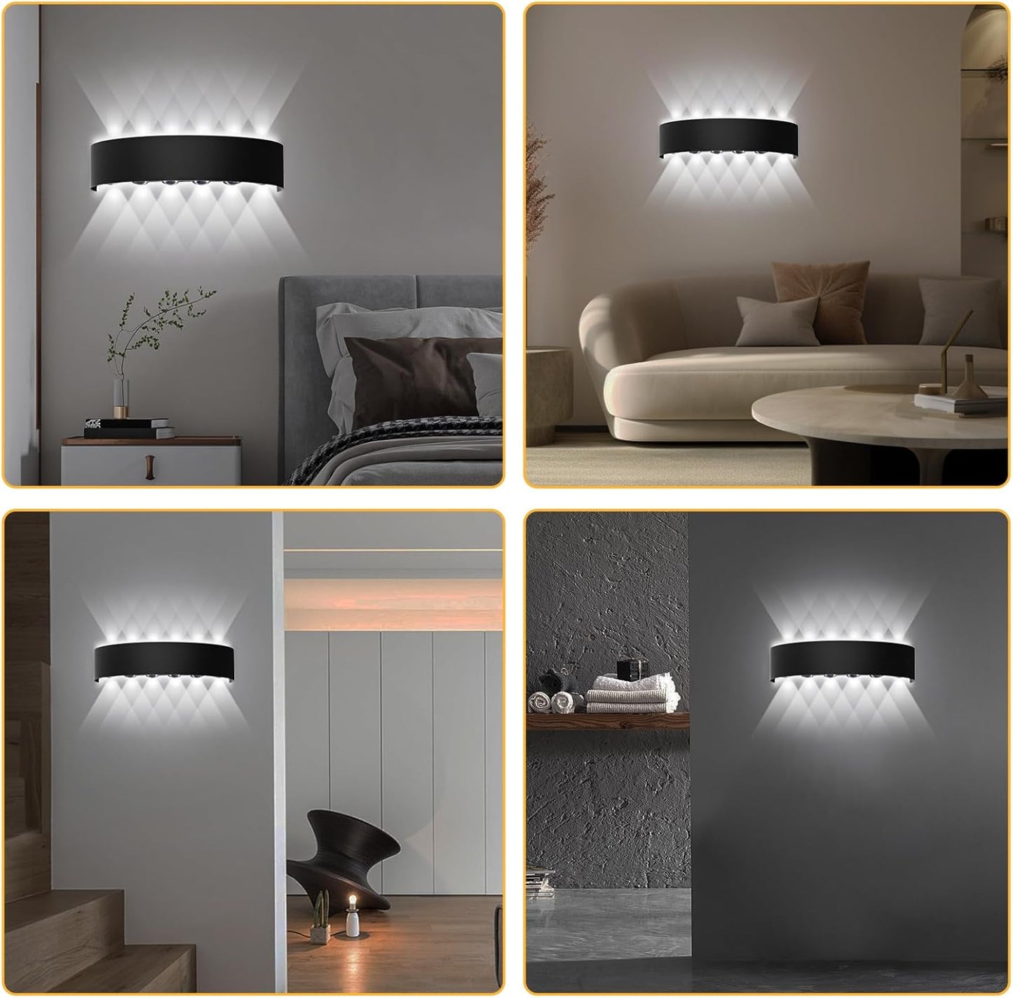 Swavitie Led Wandleuchte 12W  6500K Kaltes Weiß Up and Down Leuchten IP66  Schwarz