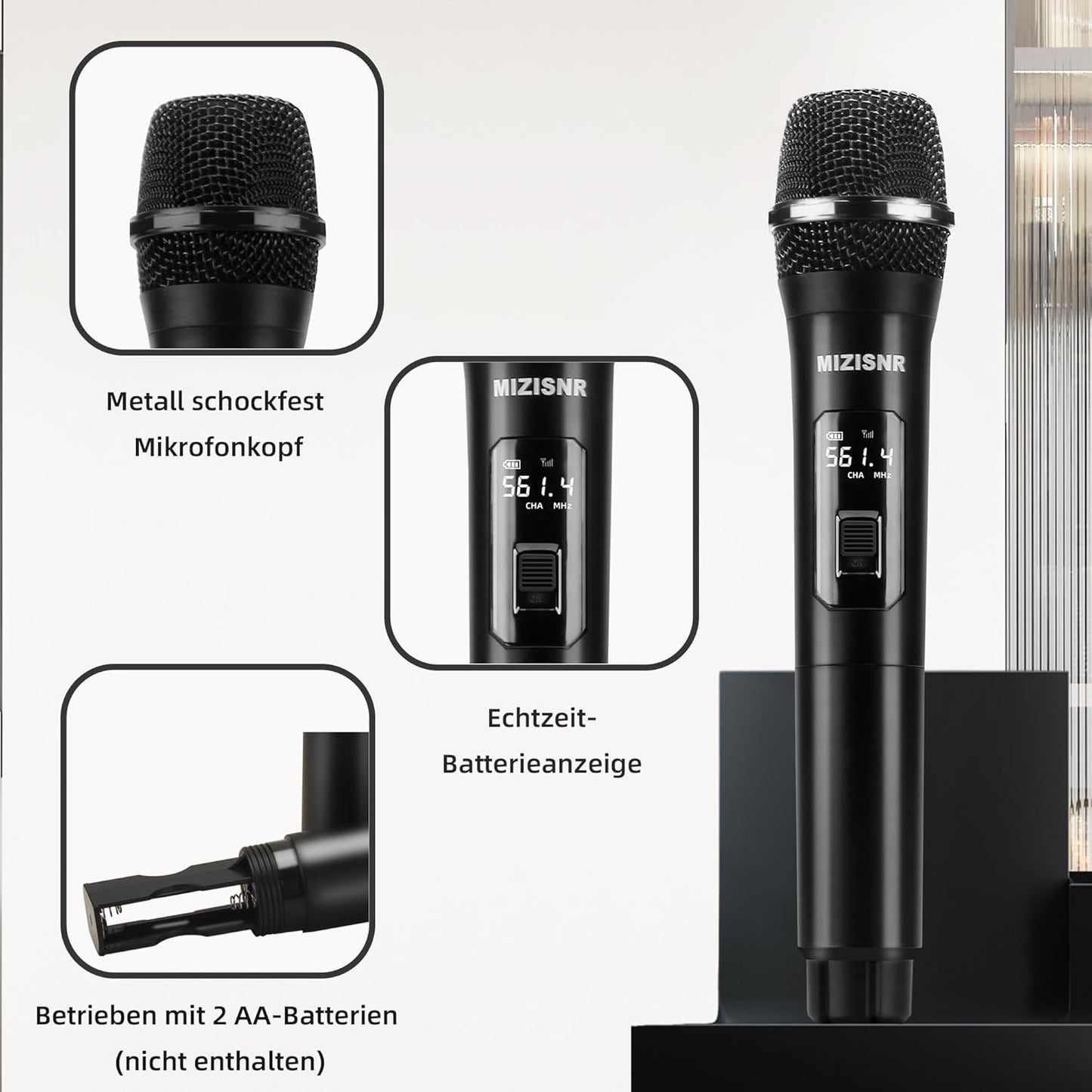 Sowoitig 4-Kanal UHF Funkmikrofon Set mit 4 kabellosen Handmikrofonen Empfänger