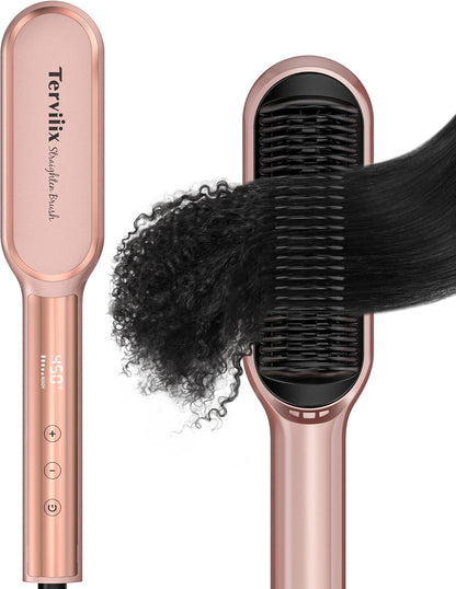 Terviiix Frizz Buster Ionic Haarglätter Bürste mit MCH Heizung, Gold
