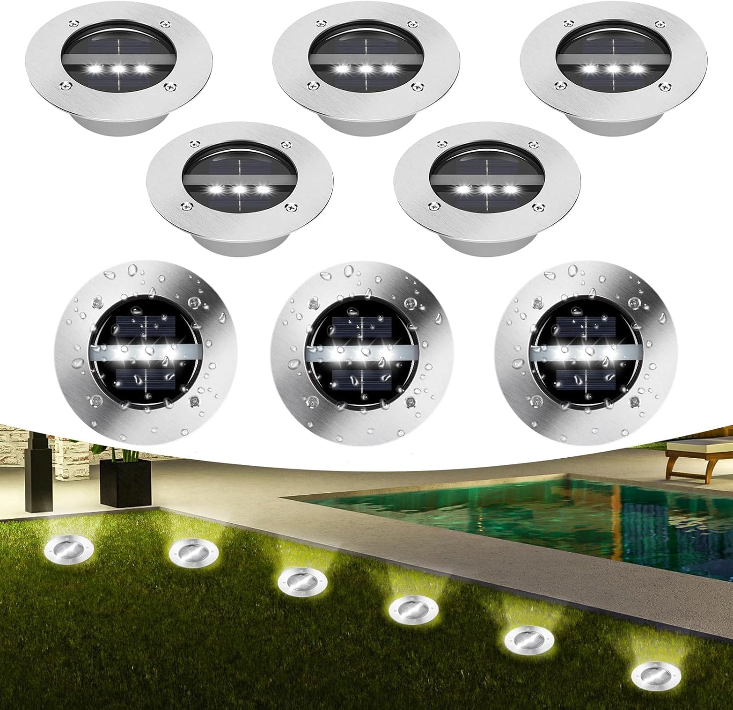 TOSHIN Solarleuchte für den Boden, Garten, wasserdicht, IP65, Solarstrahler rund, kaltweiß, 8 Stück 