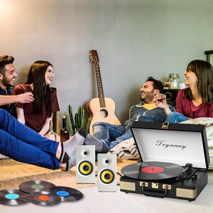 Trynnay Plattenspieler Schallplattenspieler 3-Gang-Bluetooth, tragbarer Koffer Vintage Schwarz