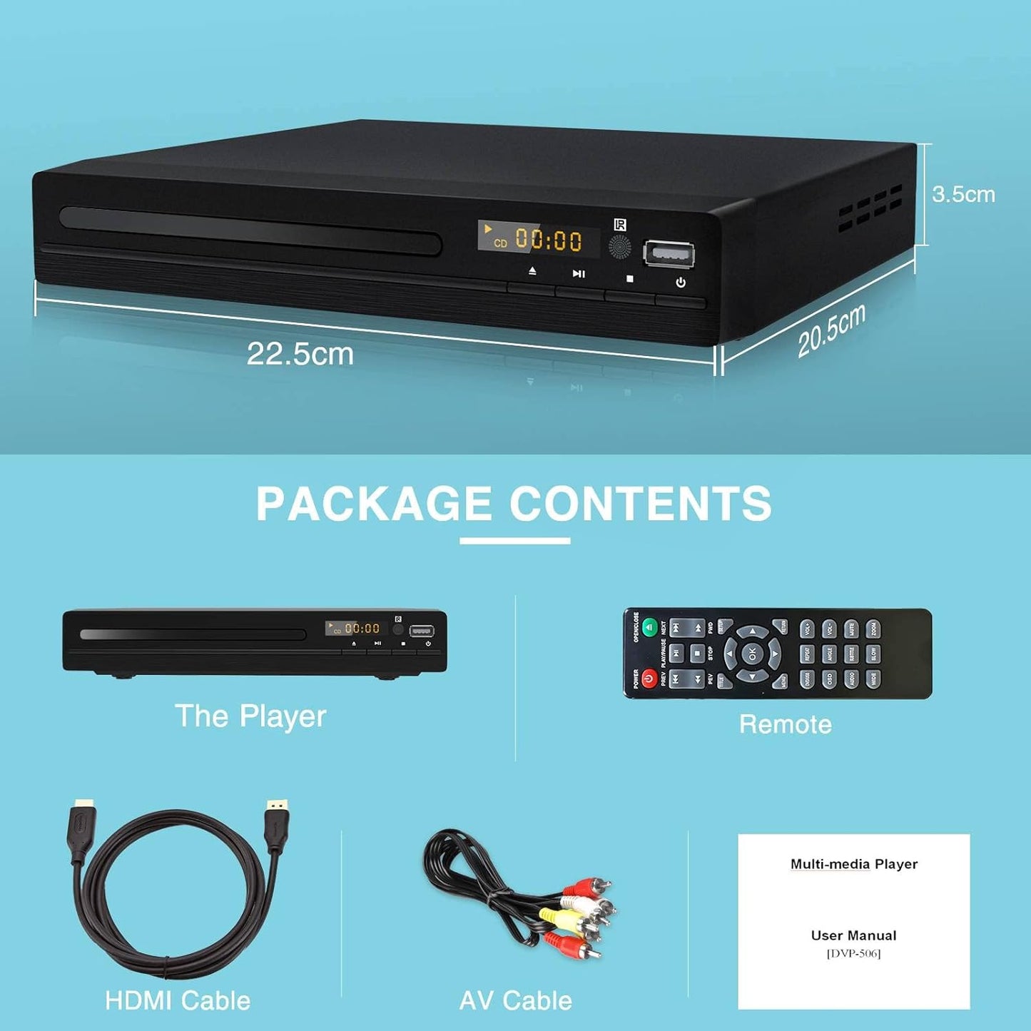 Tojock DVD-Player mit HDMI-AV-Ausgang, DVD-Player für TV,