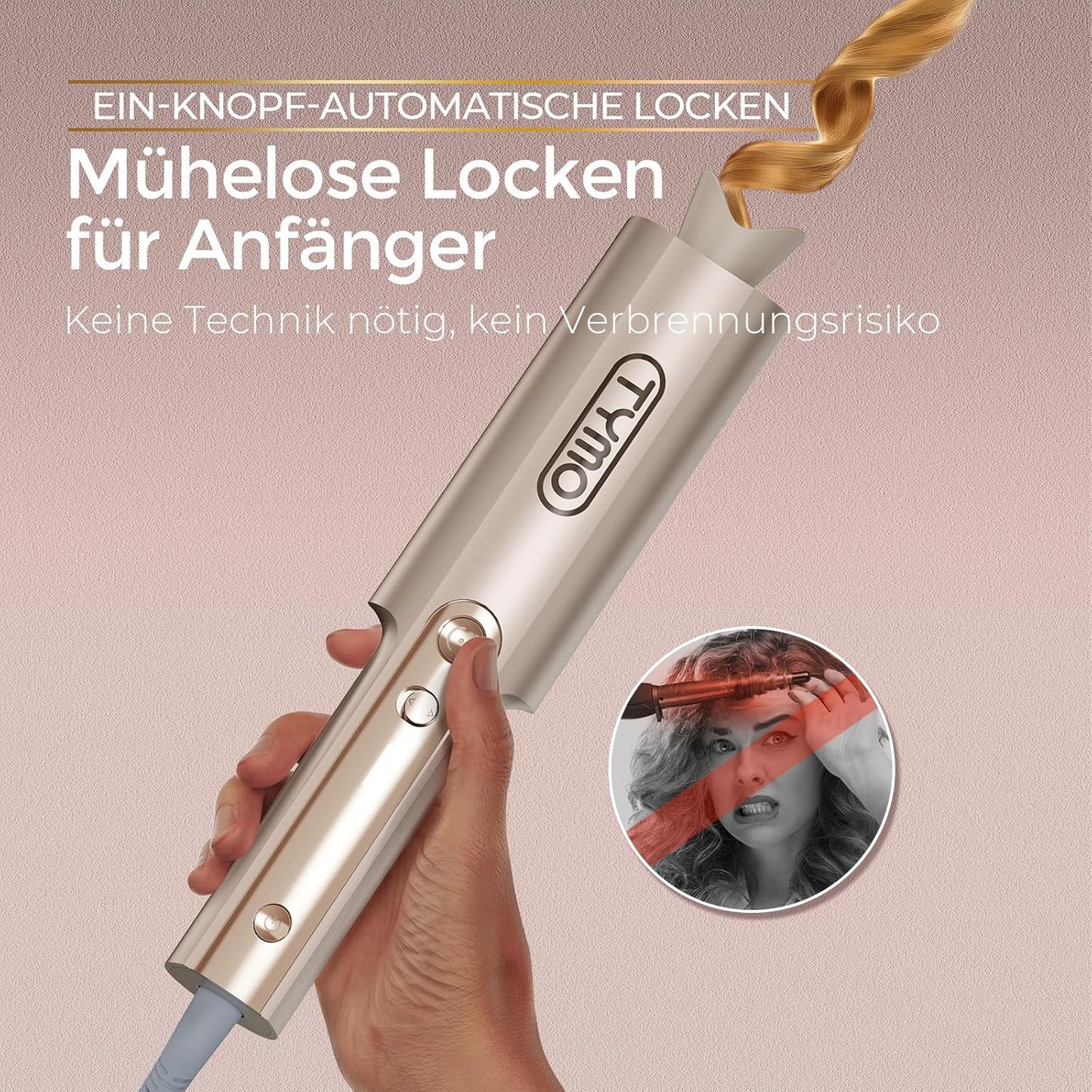 TYMO Curlpro Plus Lockenstab Automatisch 25mm Anti-Verbrennungs Gold