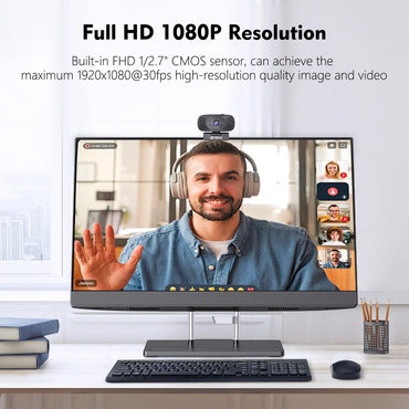 TOALLIN 1080P Full HD-Webcam mit Zwei Mikrofonen  90°-Weitwinkelansicht USB