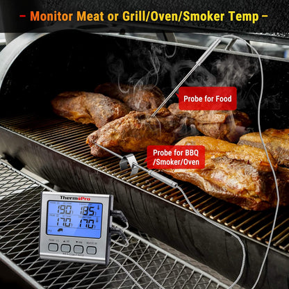 ThermoPro TP17 Thermomètre de gril numérique Thermomètre à viande Thermomètre de viande Thermomètre de cuisine, deux sondes en acier inoxydable, température intérieure bleue, plage de température jusqu'à 300 °C