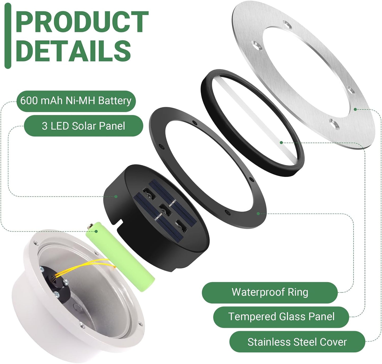 TOSHIN Solarleuchte für den Boden, Garten, wasserdicht, IP65, Solarstrahler rund, kaltweiß, 8 Stück 